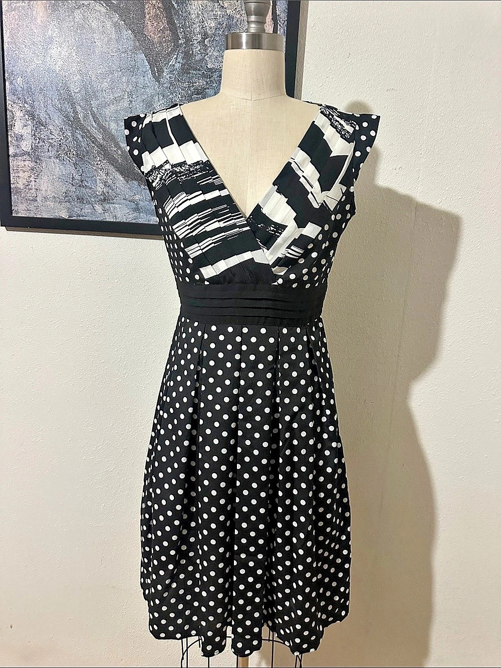 Women's Black & White Polka Dot Midi Dress